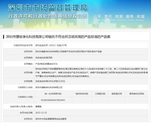 深圳市捷敏凈化科技產(chǎn)品標(biāo)準(zhǔn)不符與違規(guī)經(jīng)營演出經(jīng)紀(jì)業(yè)務(wù)案剖析